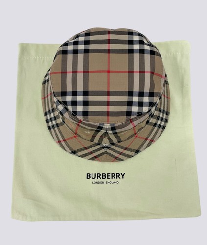 Burberry London Nova Check Pattern Cotton Canvas Bucket Hat Cap Head Size M