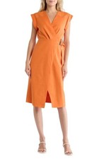 $598 - VERONICA BEARD Octavia Faux Wrap Linen Blend Dress in Orange Size 10