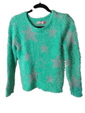 Girls Green Fuzzy Star Knit Pullover Sweater Size 12