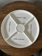 Mud Pie 12” Round White Divided Tray Snack Words Nibble Bite Sweet FAST SHIP!