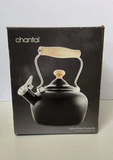 Chantal Tea Kettle, Carina Wood Teakettle Series, 1.8 QT Enamel On Steel Black