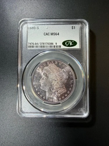 1880 S Morgan Dollar CACG MS 64 Stunning in Hand Nice Cartwheel 90% Silver