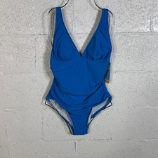 Swim Solutions Women's Plunge Mio 1 Piece Swimsuit Copen Blue 16 99