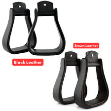 Western Saddle Stirrups Leather Covered Cowhide Black 5in Wide Pair New