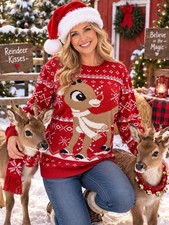 Ugly Christmas Sweater Rudolph and Snowflakes Women  s M