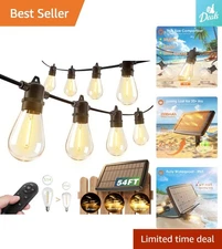 54FT Dimmable Solar String Lights with Remote Control & USB for Outdoor Elegance
