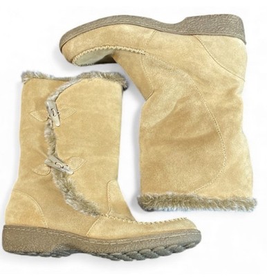 Women's Mia Leather Tundra Winter Snow Boots with Faux Fur Size 10