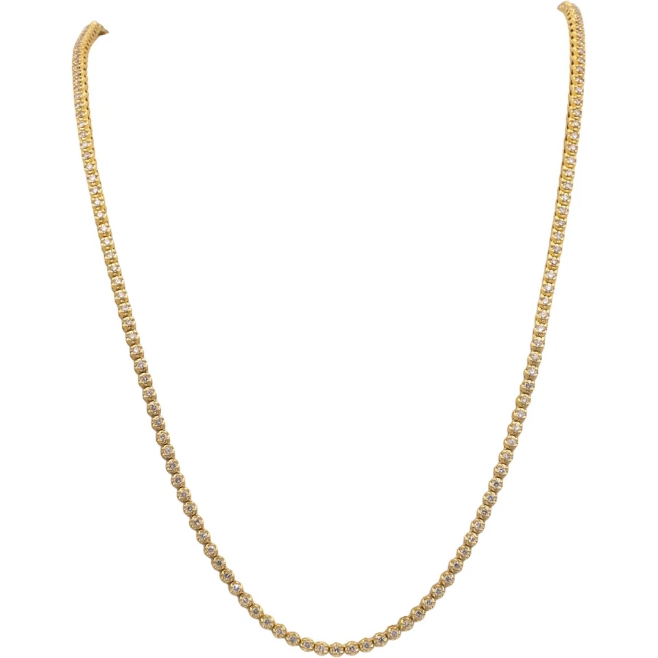 10k Yellow Gold Round Cut Diamond Tennis Necklace 24" Long 5.0CT