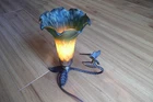 Tiffany Style (Vintage) Lamp. Amber/Green Glass. Trunpet Lily Night Light