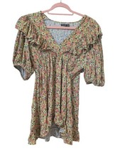 Nasty Gal Vintage Floral Devore Lace Trim Ruffle Sleeve Mini Dress Boho Size 8