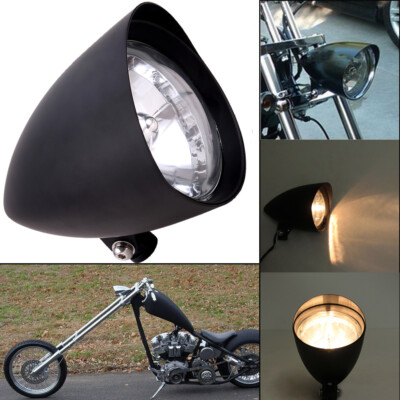 TWOM 5.75″ Black Bullet Headlight With Visor – Harley Sportster Dyna Universal Fit – Halogen Tri-Bar