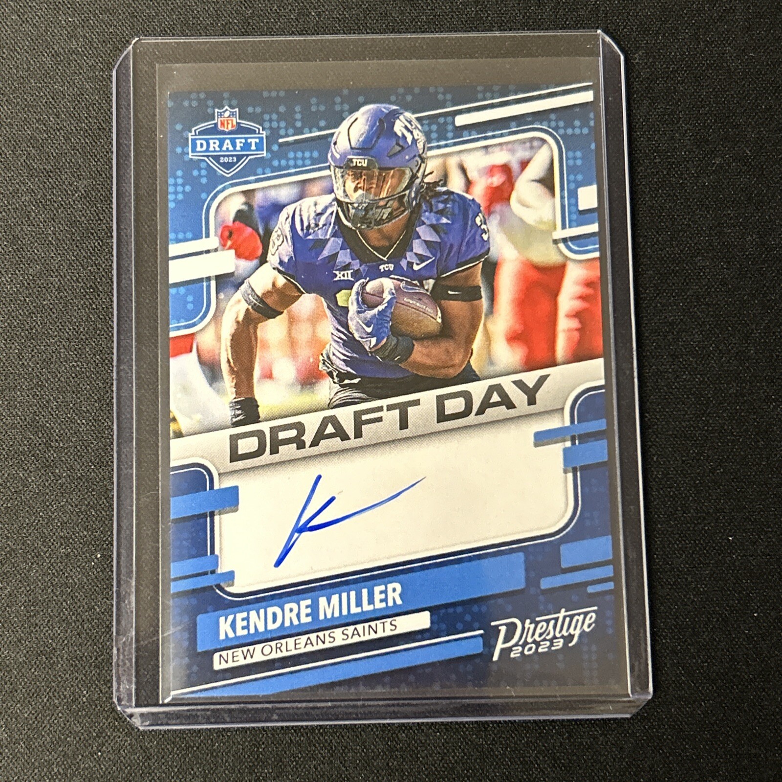 Kendre Miller 2023 Prestige Rookie Draft Day Auto On Card. Saints #DDS-KM