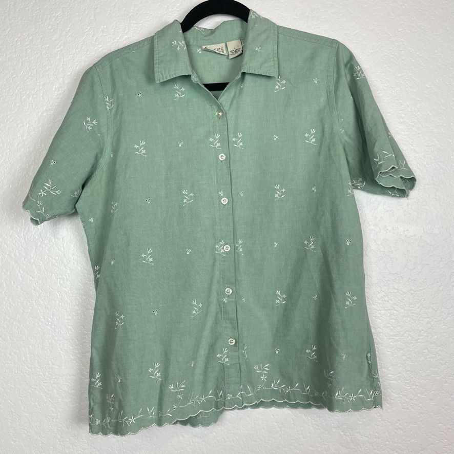 Classic Elements Button Up Blouse Floral Embroide… - image 1