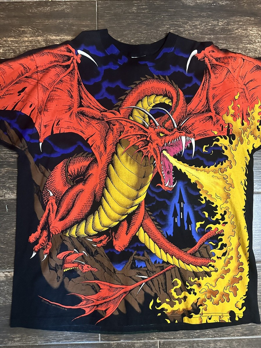 Vintage White liquid blue Tag Dragon AOP -Size Xl -NO FLAWS | eBay