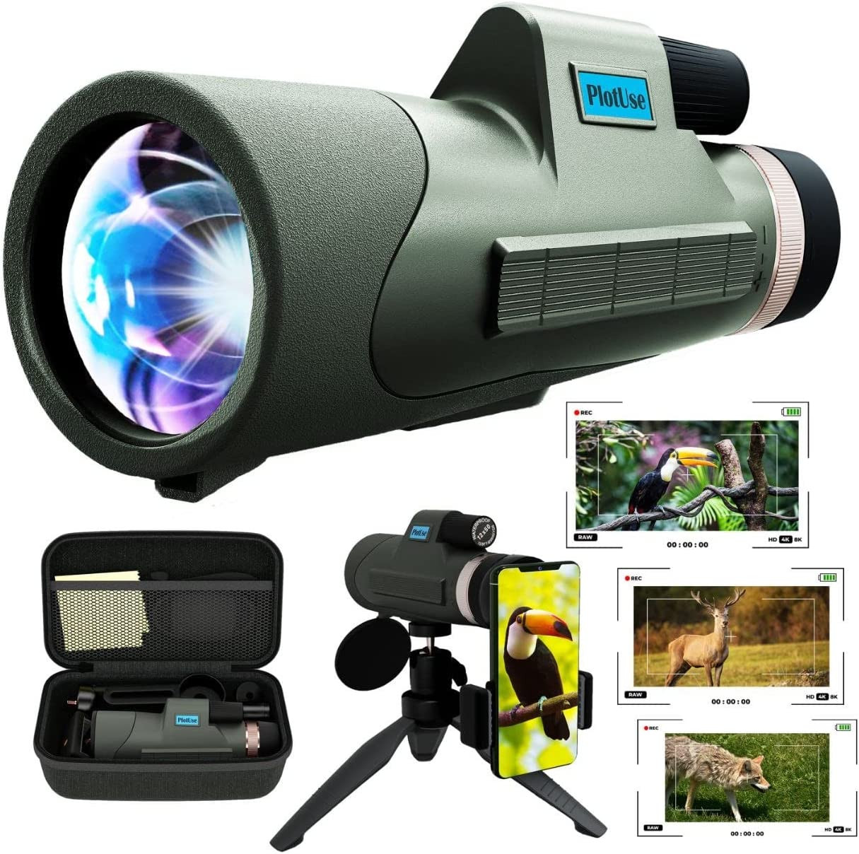 Monocular Telescope for Smartphone 12X50 HD , Upgraded Tripod, Hand Strap - High