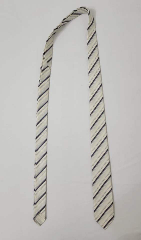 Corbata Gucci de algodón y seda - blanco roto con rayas azul marino y azul claro - 2,5"" de ancho Foto 3 de 4