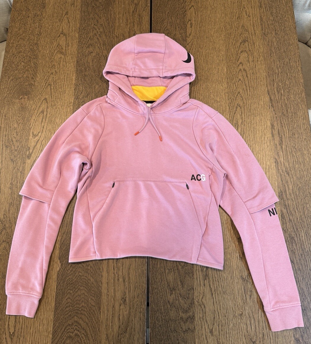 Nike ACG Pullover Hoodie Sweatshirt Women’s Size S Pink Zip Pockets  Drawstring