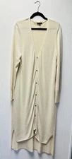 H by Halston XL Ivory Knit Hi Lo Cardigan Duster Lagenlook Boho Chic Y2K Classic