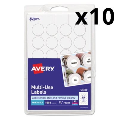 Removable Multi-Use Labels, Inkjet/Laser Printers, 0.75'' dia., White, 24/Sheet,