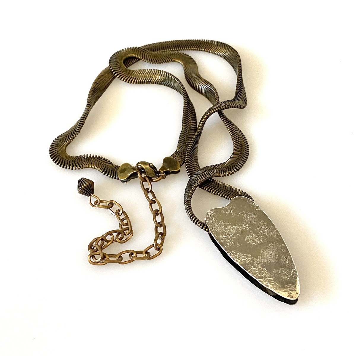 Baer SF Necklace Heart Textured Handcrafted Mixed Metals Modernist