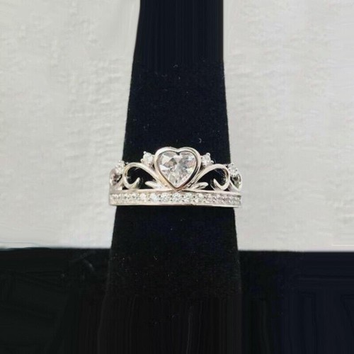 Heart Cut Simulated Diamond Gorgeous Heart Fancy Band Ring 14k White Gold Plated - Picture 4 of 4