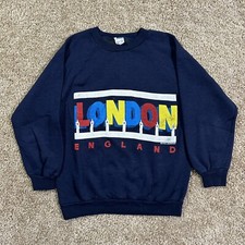 Vintage 80s London England Knit Sweatshirt pullover Size Medium spell out logo
