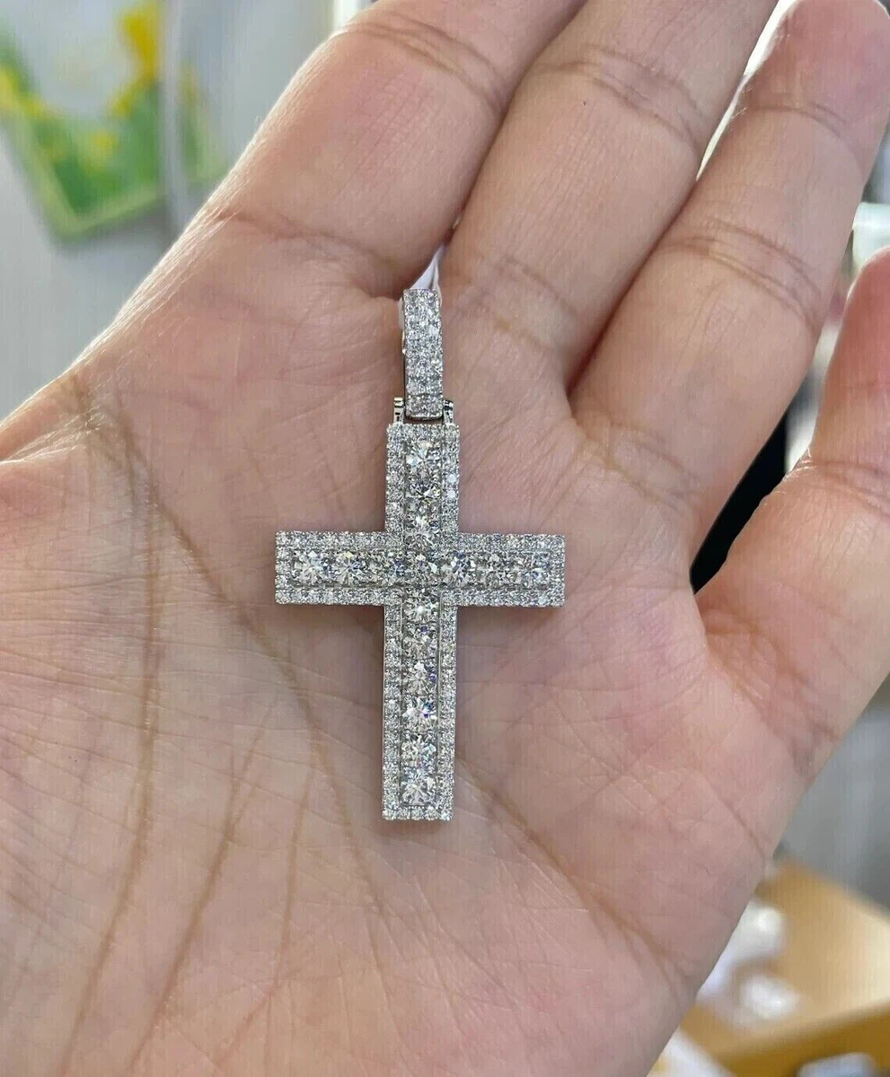 2.00Ct Round Cut Lab Created Diamond Cross Men s Pendant 14K White Gold Plated
