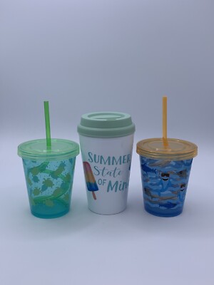 Travel Cups Plastic Reusable Straw Summer State Of Mind Turtle Shark