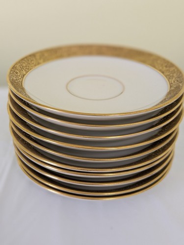 Antico piattino tazza da tè 1903 Theodore Haviland bordo oro Limoges Francia set di 10 - Foto 22 di 23