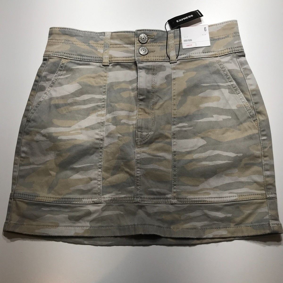 Denim Express Camo Skirt Camo Print Distressed Camo Skirt Camo