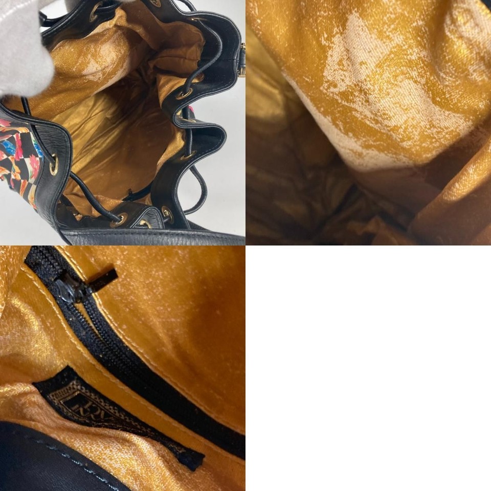 VERSACE Floral Pattern Chain Bag Drawstring Bag Sunburst Black