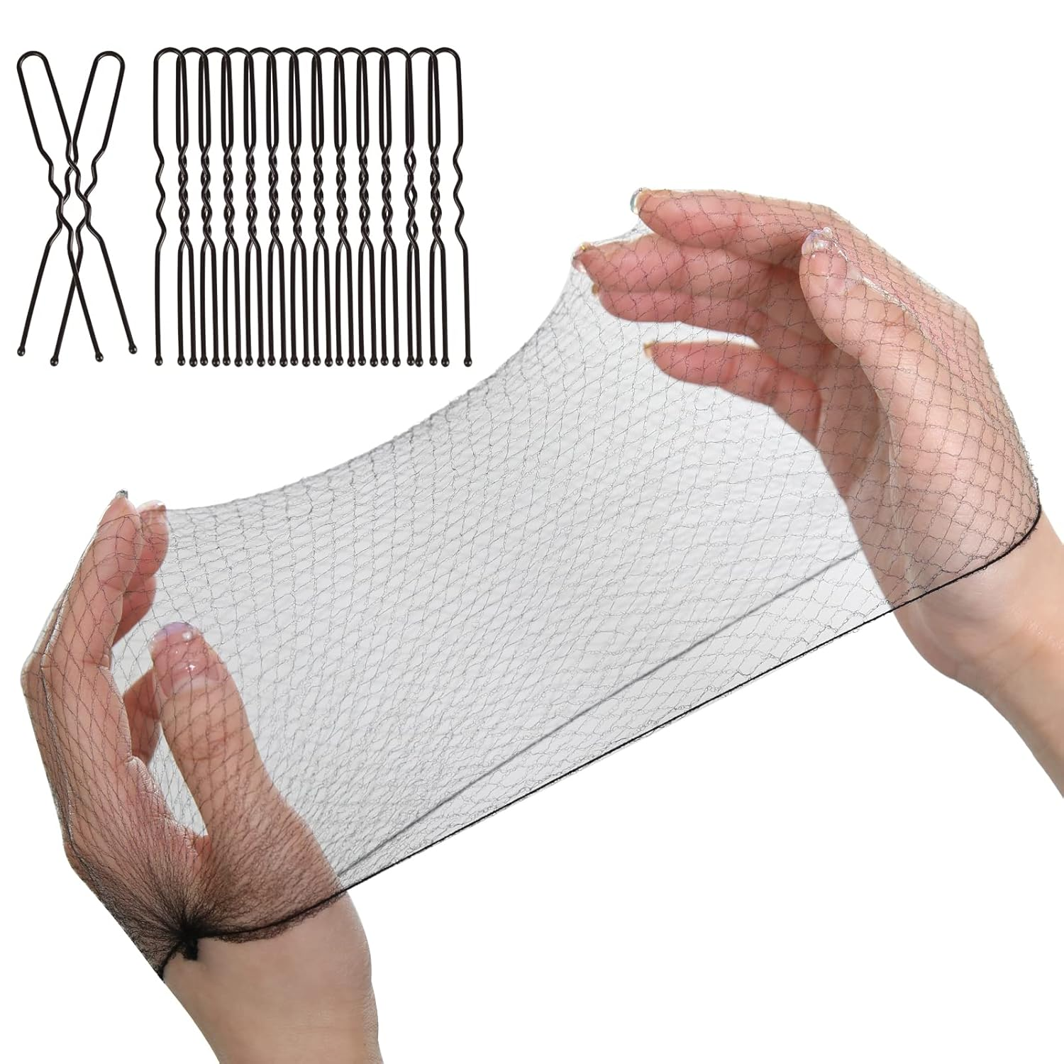 50-Piece Smilco Hair Net Set with 50 U-Shaped Pins - 20-Inch Elastic Nets for Secure Styling