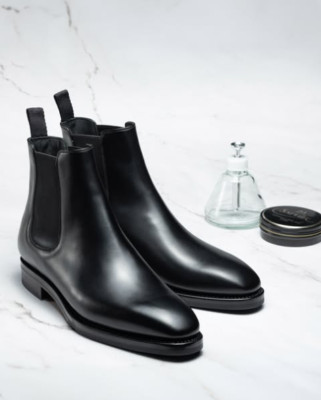 Handmade Black Men Chelsea Leather Ankle Pull On Dress Boot, Formal Boot