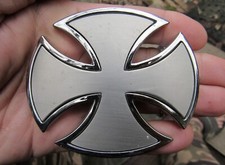 Vtg IRON CROSS Belt Buckle 3D Maltese Celtic Biker Crusader MC Silver RARE VG 
