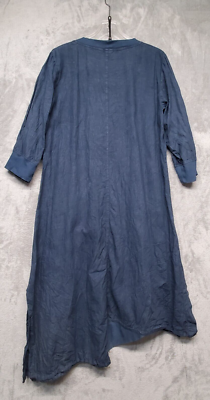 Grizas Dress Womens Extra Large Blue Linen Asymmetric Hem Cotton
