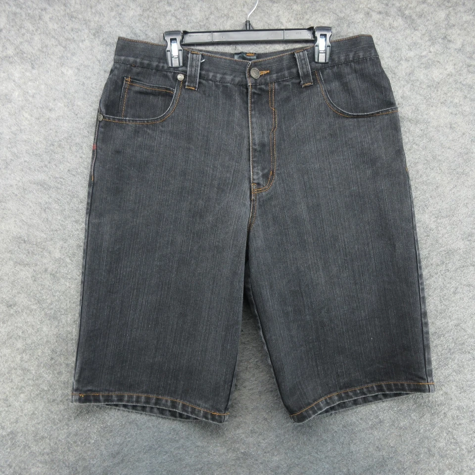 VTG Raw Blue Shorts Mens 36 Black 14" Skater Hip Hop Wings Y2K Denim Jorts - Image 2 of 4