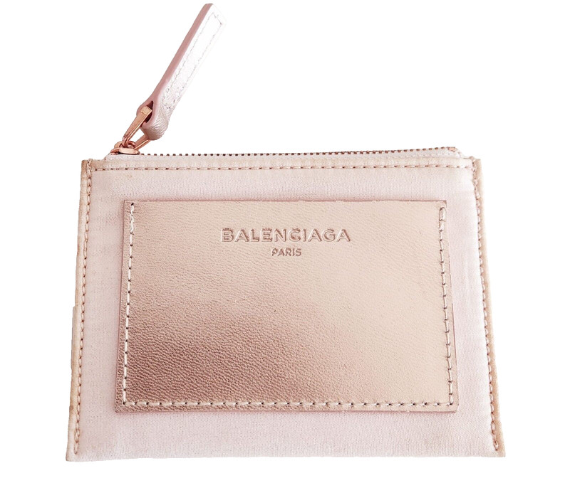 ✨Designer BALENCIAGA Pouch Purse Coin Cards Bag Champagne Rose Gold - Authentic!
