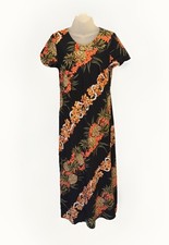 Womens Hilo Hattie Hawaiian Original Maxi Dress Medium Black Floral