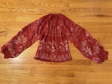 Anne Heche Personally Owned & Worn Red Floral Print Pleated Blouse