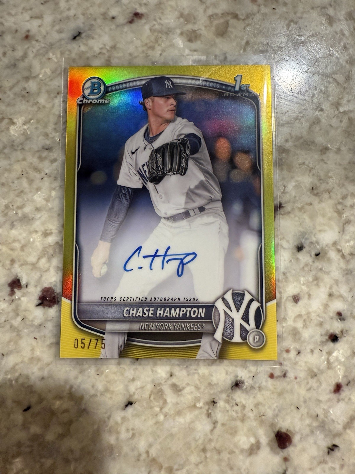 2025 Bowman Chrome Chase Hampton 1st Yellow /75 Auto New York Yankees #CPA-CHA