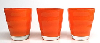 Lot 3 Dansk Rio Wavy Glasses 10 oz. Orange Ripple Tumbles 4''