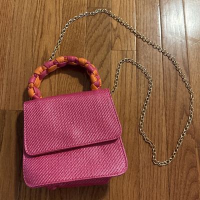 Paco Martinez Purse Pink Chain Strap and Braided Handle 7x7x3.5in Bag Pocketbook