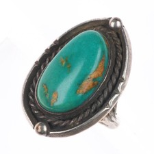 sz8 Vintage Navajo sterling silver green turquoise ring