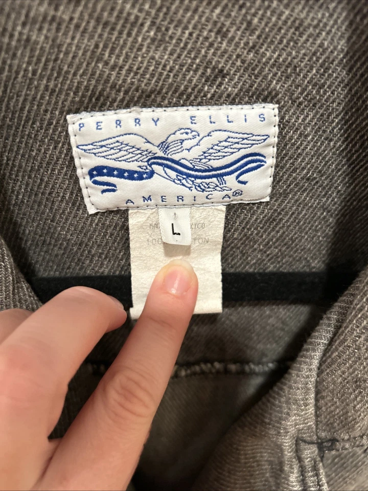 Chaqueta estilo bombardero Jean lavado gris vintage Perry Ellis America talla M/L Foto 3 de 4