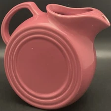 TEPCO Restaurant Ware Dusty Rose/Mauve Disc/Disk Pitcher c1930s USA 7" tall 64oz