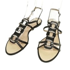 Chanel Coco Mark Logo Strap Sandals Flat Sandals 40 Black Women's