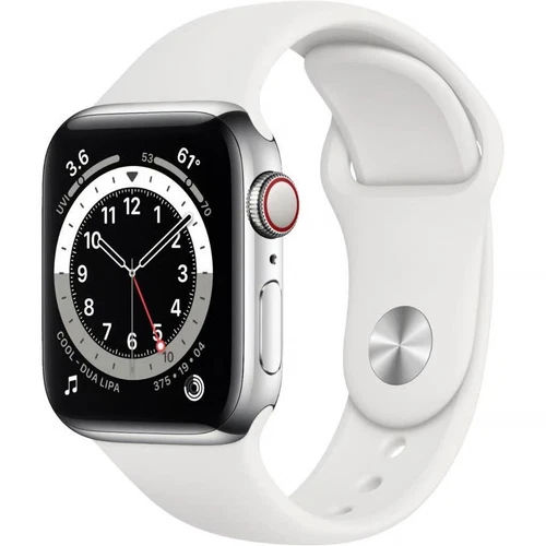Apple Watch Series 6 40mm Silver SS White Sport Band GPS+Cellular Very Good Cond
