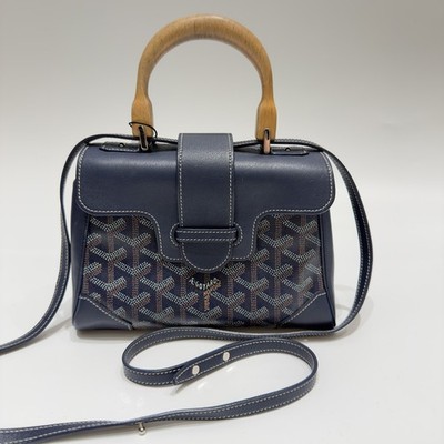 Authentic Goyard Saigon Mini Blue Goyardine Canvas Top Handle Crossbody Bag