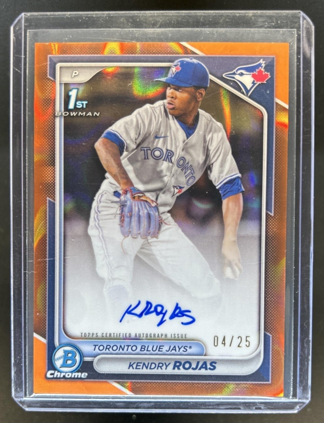 2024 Bowman Chrome Kendry Rojas Auto Orange Lava Refractor 1st #/25 Blue Jays
