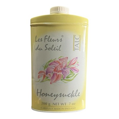 Vintage 1980s Les Fleurs Du Soleil Talc HoneySuckle 7oz Tin Made in England Rare